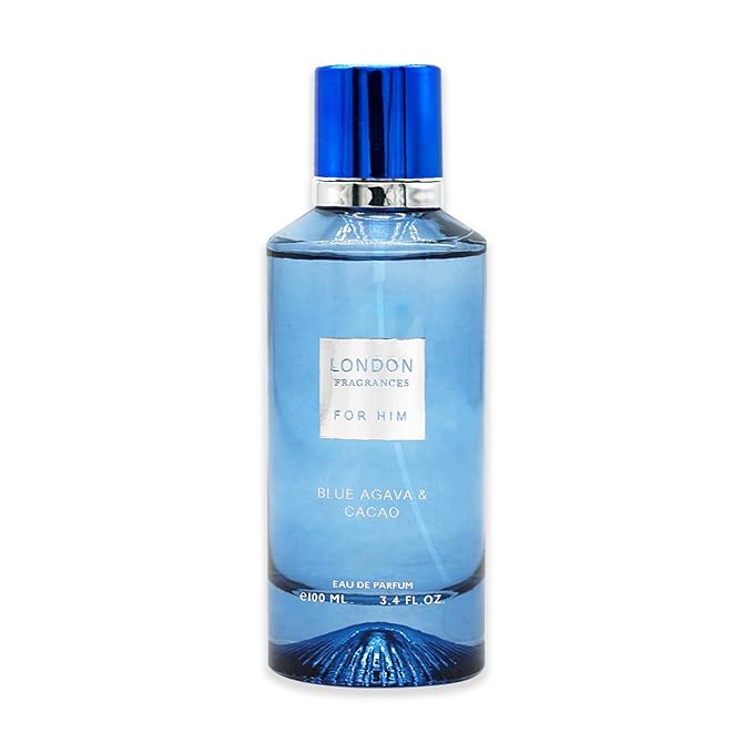 London Fragrances Blue Agava Cacao - Warm Spicy Scent Cologne for Men - Perfume for Men with Notes of Cacao and Rose - 3.4 oz EDP Spray