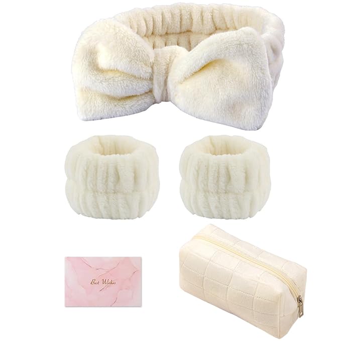 musejoy Skincare Face Wash Spa Headband and Wristband Set Quilted Makeup Bag Blank Cards Gifts for Women and Teen Girl Gifts Trendy Stuff spa headband and wristband set