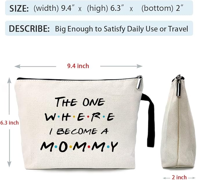 The One Where I Become a Mommy Funny New Mommy Cosmetic Bag, for Travel Toiletry Zipper Storage Pouch Makeup Bag, Baby Shower Presents, Congratulations Gifts for First Time Mom, Pregnancy Gifts