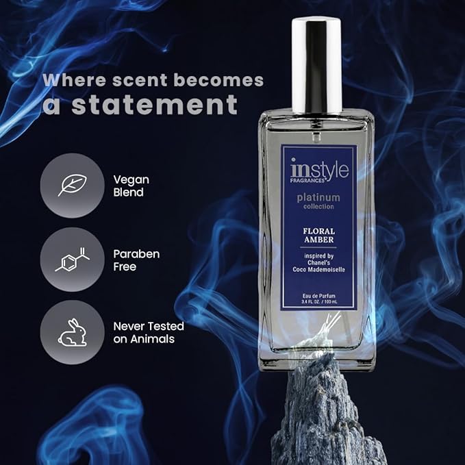 Instyle Fragrances, Platinum Collection, Floral Amber, Inspired by Chanel's Coco Mademoiselle, Women’s Eau de Parfum, CLEAN, Vegan, Paraben-Free, Never Tested on Animals, 3.4 Fluid Ounces