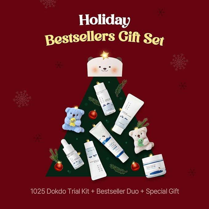 ROUND LAB Best Selling Kit, Dokdo Hydrating Trial Kit + Birch Juice Sunscreen + Birch Juice Moisturizing Cream 2.7 Fl Oz, Korean Skin Care Set, Holiday Gift Set, Stocking Stuffers, Amazon Exclusive