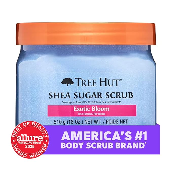 Tree Hut Exotic Bloom Shea Sugar Scrub | Exfoliating Body Scrub Removes Dead, Dry Skin for a Soft & Hydrated Feel | Nourishing Essential Body Care | 18 fl oz.