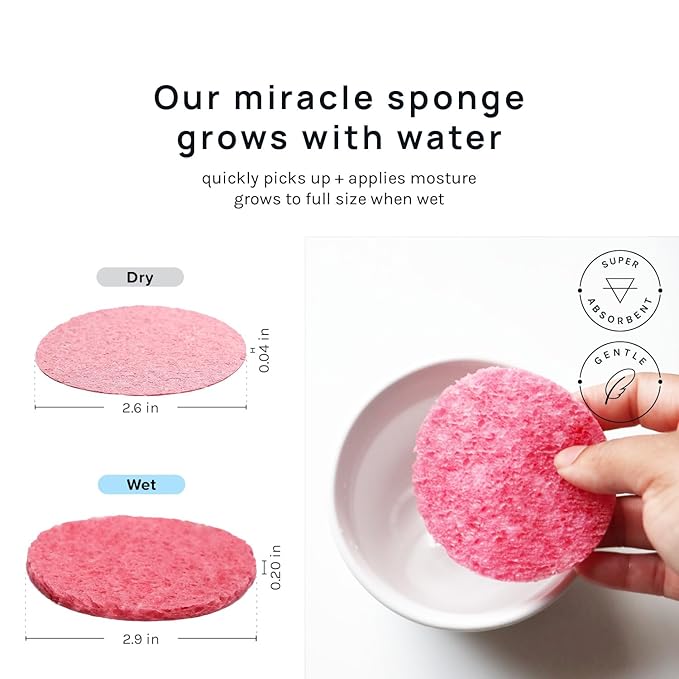 AOA Studio 100-Count Compressed Facial Sponges 100% Natural Cosmetic Spa Sponges for Facial Cleansing, Exfoliating Mask, Remove for Makeup, Dead Skin, and Dirt (100 counts, Pink)