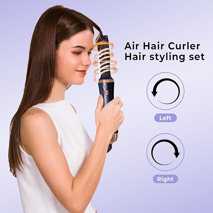 6 in 1 Hair Dryer Brush, Upgrade Detachable Blow Dryer Brush Air Styler Wrap Air Curler, Curly Twist Hot Curling Iron, Negative Ion Blow Dryer Hot Styler, Travel Hair Styling Tool