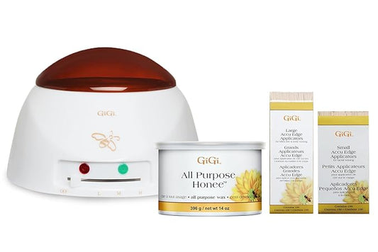 GiGi All Purpose Honee Waxing Kit for Women - Soft Wax 14oz, Multi-Purpose Warmer, Wax Sticks for Hair Removal Applicators 100 Ct Each, At-Home Waxing Kit