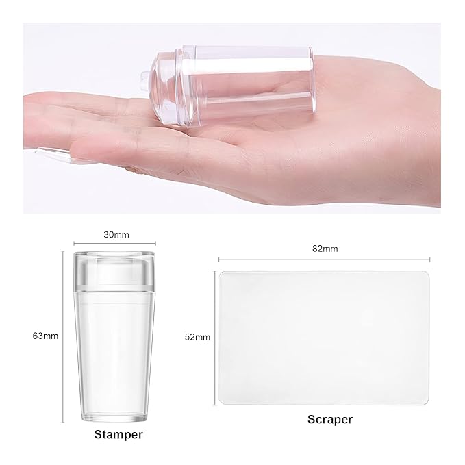 Nail Art Stamper Clear Silicone Nails Stamping Jelly with Scraper Transparent Visible Body DIY Manicure Nail Art Tool For DIY Nail Decor French Nail Manicure