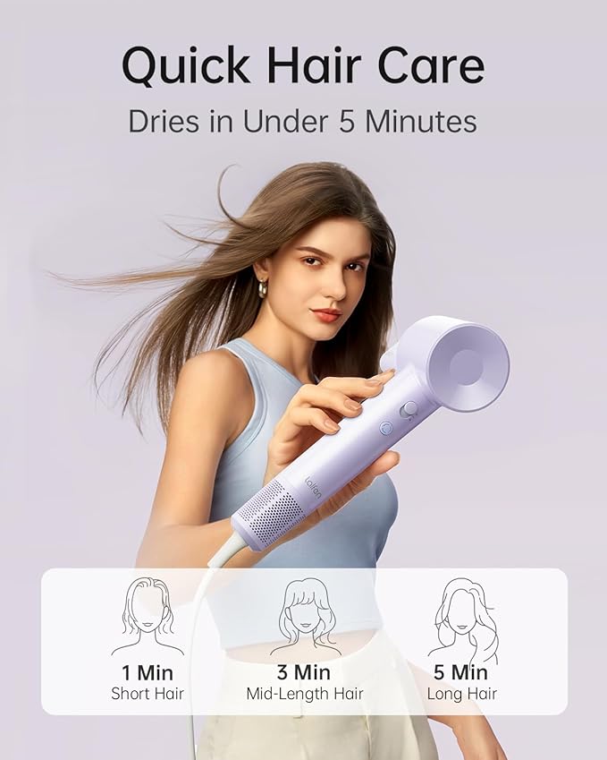 Laifen SE Lite Hair Dryer, Negative Ionic Blow Dryer with 100,000 RPM Brushless Motor for Fast Drying, High-Speed Low Noise Thermo-Control Hair Dryer with Lightweight Design and 2 Nozzles