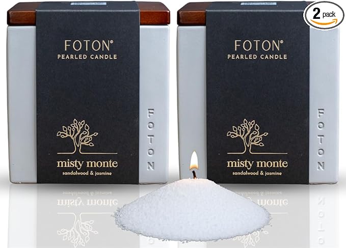 Foton Pearled Candle Multipack Le Cube Concrete Vase Set (2 x 16 Oz) - Misty Monte Scented - Refillable Jar Scented Candle Sand with 15 Wicks Each - Natural Non-Toxic Decorative Candles for Home