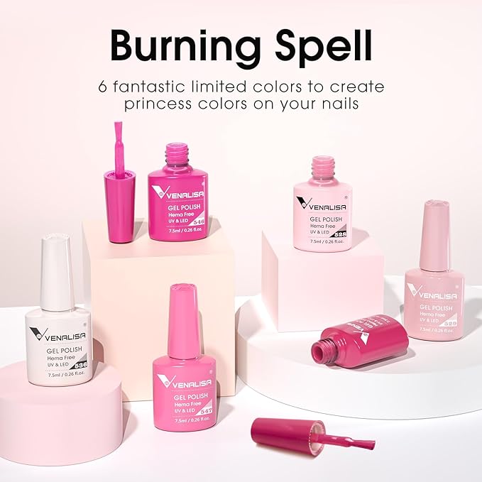 VENALISA Pink Gel Nail Polish Set of 6 Colors Milky White Hot Pink Gel Polish Kit Soak Off UV Gel Salon Nail Art DIY at Home Manicure