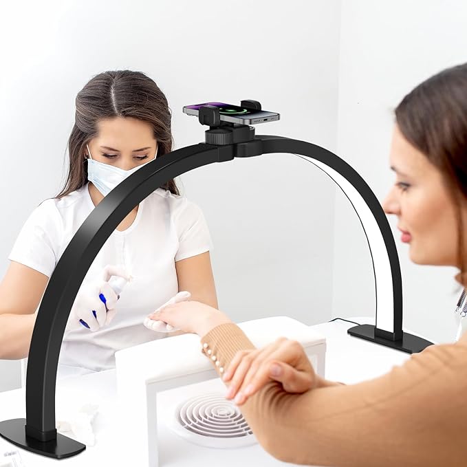 iVict Half Moon Light for Nail Desk, 29In 40W Nails Tech Light with Phone Stand, 10 Adjustable Brightness, 3 Color Temperature Led Desk lamp for Nail, Tattoos, Eyebrows, Beauty(Black)