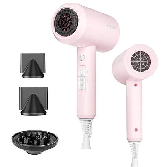 SHRATE Lightweight Ionic Hair Dryer with Diffuser - Powerful 1800W Blow Dryer for Fast Drying - Professional Low Noise Mini Hair Dryer for Travel, Gifts, Hair Styling