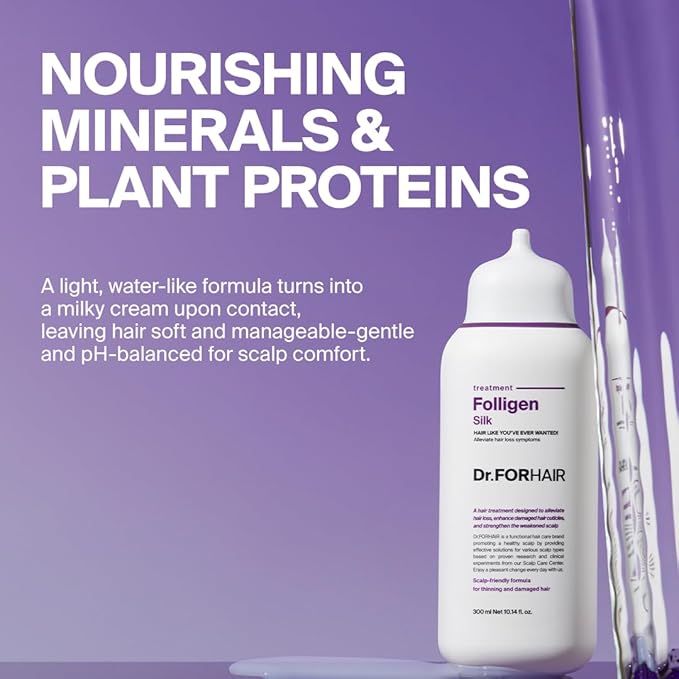 DR.FORHAIR Folligen Silk Treatment | Korean Hair Treatment For Dry Damaged Hair | Scalp Treatment & Hair Mask | For Hair Thickening & Fuller Looking, 10.14 fl oz