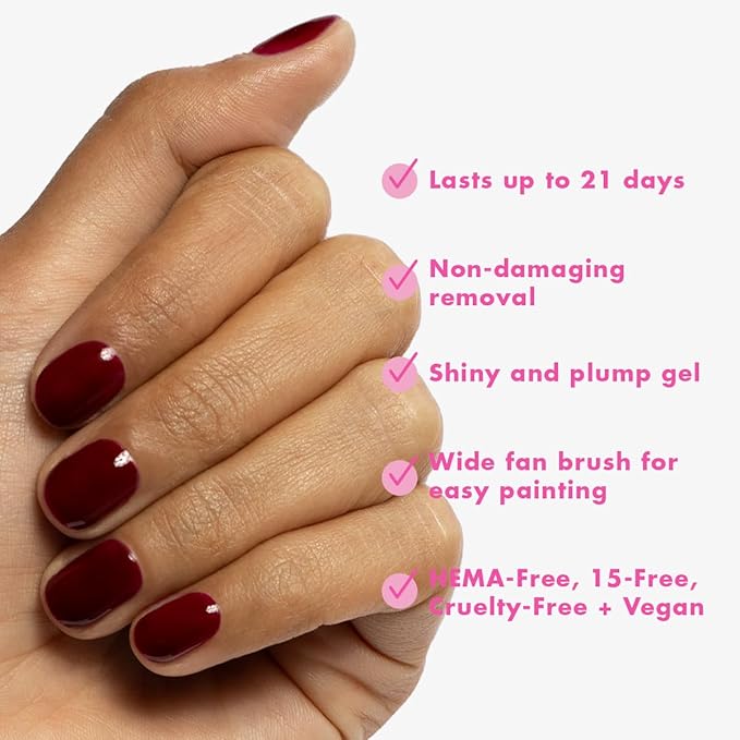 Olive & June Gel Polish | UV LED Nail Lamp Needed | Long Lasting Formula | Up to 21 Days of Wear | Damage-Free Removal | Salon-Quality Manicure, Pedicure at Home | Obsessed | Dark Ruby