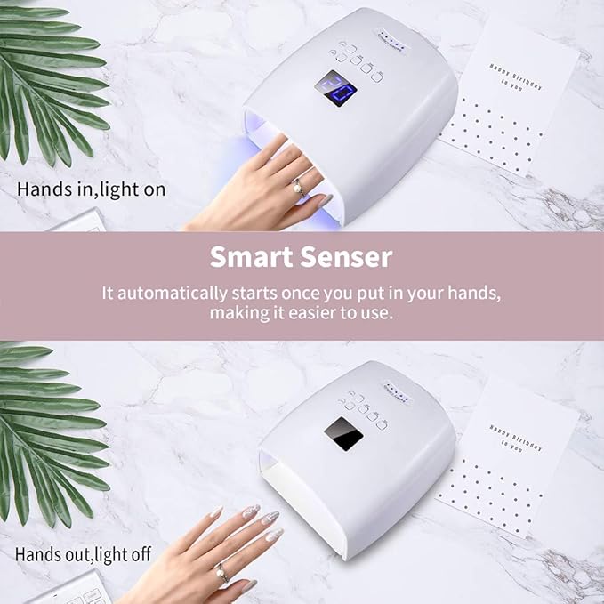 48W Rechargeable UV LED Nail Lamp,Cordless Professional Gel Nail Art Lights Manicure Tools for Home and Salon (White)