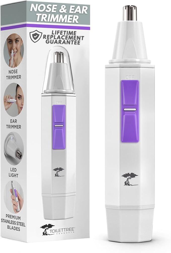 ToiletTree Products Nose Hair Trimmer for Women with LED Light - with Stainless Steel Blades, Water Resistance - Ear Nasal Hair Cutter/Removal