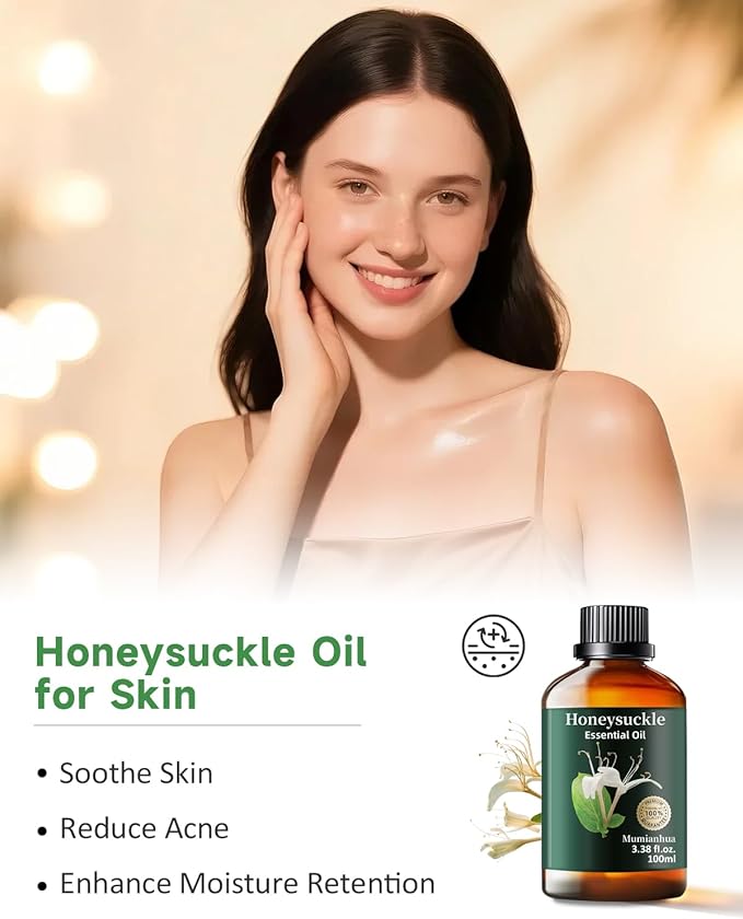 Pure Honeysuckle Essential Oil,Mumianhua Natural Honeysuckle Oil for Humidifier, Sweet Relaxation, Evening Serenity, Floral Diffusion, Laundry, Reed Diffuser, Skin,Candles,Perfume Crafts 3.38 Fl Oz