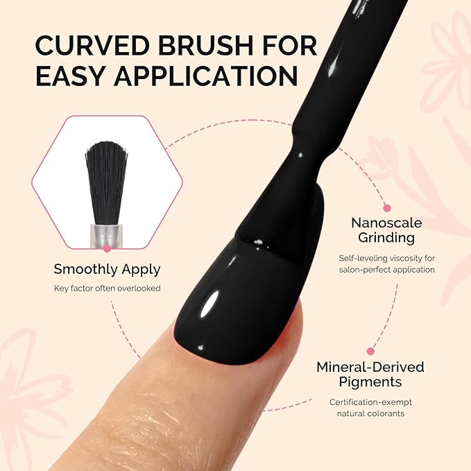 MelodySusie Fleurwee Plant Based Gel Nail Polish, Black Nail Polish Hema Free 21 Non Toxic Long Lasting No Chip Finger Toe Nail Art Manicure Salon DIY at Home Gifts for Women P03