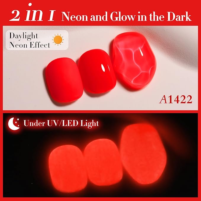 Double Rhythm 15ML Gel Nail Polish Pure Sheer Same Color Same Bottle Soak Off Gel Polish Art Manicure Salon DIY at Home for Women (Neon Red-A1422)