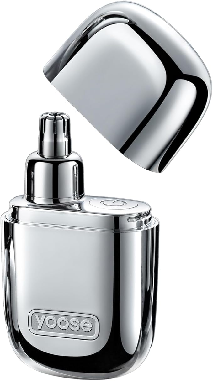 yoose Nose Hair Trimmer, Alloy Rechargeable Nose Hair Trimmer for Men Women, IPX7 Waterproof, Detachable Head, Easy to Clean, Portable Travel Size Nose Trimmers, Dual Edged Blades, Painless, Silver