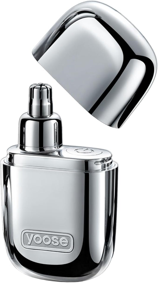yoose Nose Hair Trimmer, Alloy Rechargeable Nose Hair Trimmer for Men Women, IPX7 Waterproof, Detachable Head, Easy to Clean, Portable Travel Size Nose Trimmers, Dual Edged Blades, Painless, Silver