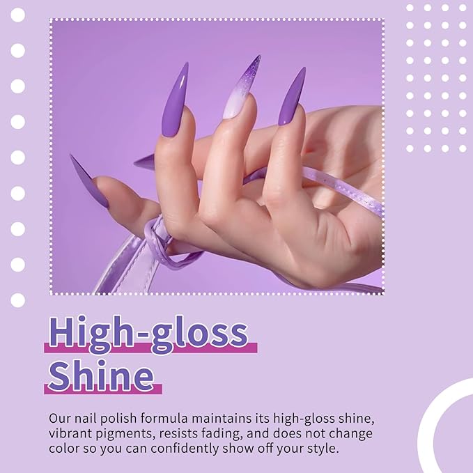 JR 9pcs 15ml Gel Nail Polish Set Including Lavender Purple Gel Polish Kit UV LED Soak Off Polish Home DIY Gift Purple Set