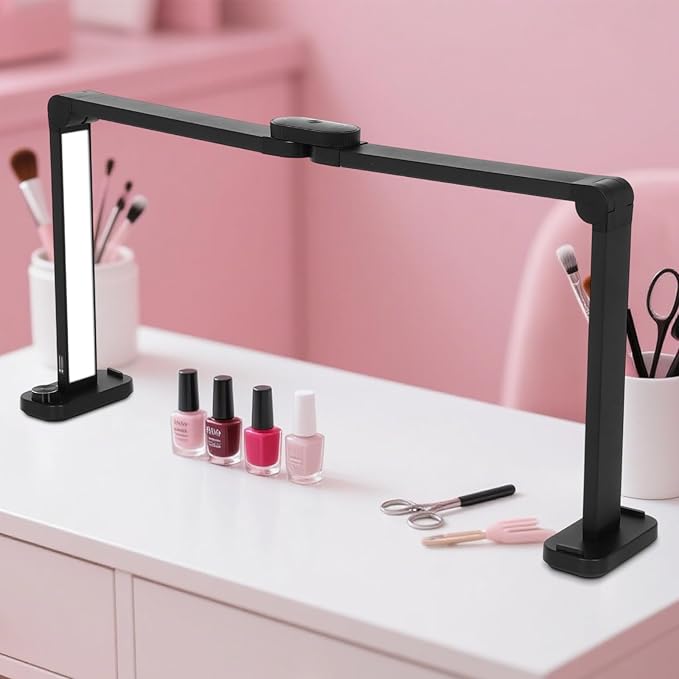 34in Half Moon Light for Nail Desk, Foldable LED Lamp for Nail Art, Tattooing, Craft Making, Stepless Dimming, 3000-6000K Color Temperature Adjustment, 456 Light Beads, Black