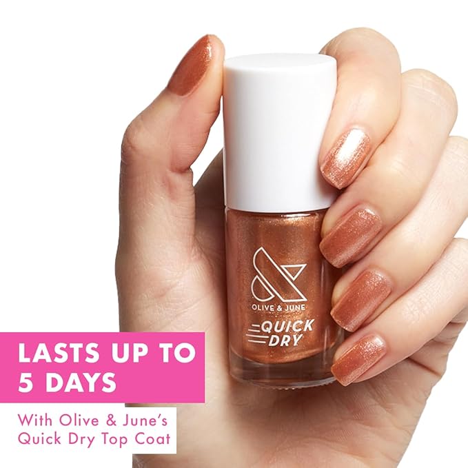 Olive & June Quick Dry Nail Polish | Instant, Fast-Drying, Smudgeproof Color | 15-free, Vegan Cruelty-Free Formula | Lasts up to 5 Days | Salon-Quality Manicure Pedicure at Home | Penny | Shiny Copper
