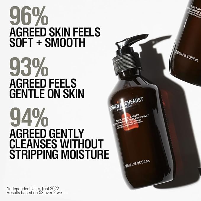 Grown Alchemist Revive Body Cleanser Refill Pouch. Cedarwood, Tangerine, Geranium. Gentle Body Wash. Hydrates & Cleanse Skin, (1L).