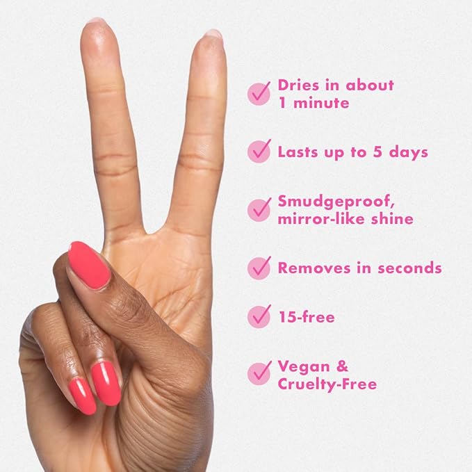 Olive & June Quick Dry Nail Polish | Instant Fast-Drying Smudgeproof Color | 15-free Vegan Cruelty-Free Formula | Lasts up to 5 Days | Salon-Quality Manicure Pedicure at Home |Pomodoro Tomato Red-Pink