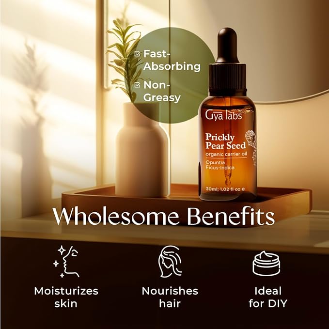 Gya Labs Prickly Pear Seed Carrier Oil - 1 Fl Oz - for Hair, Skin, Face, Scalp & Body Massage