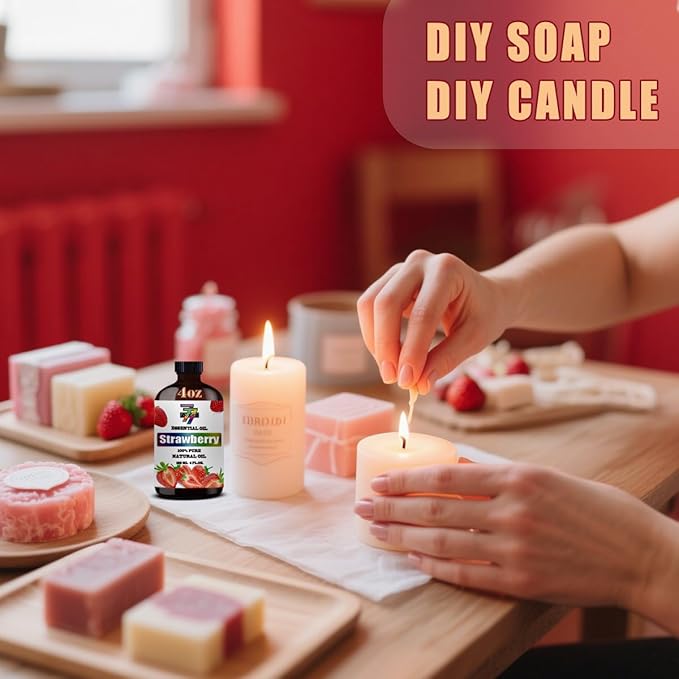 Strawberry Essential Oil (4 oz/120 ml) — Strawberry Oils for Aromatherapy, diffusers, humidifiers, Home fragrances, DIY Skincare, soap Making, DIY Candle, Relaxation, Yoga, and Meditation