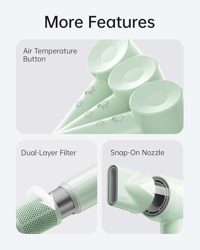 Laifen SE Lite Hair Dryer, Negative Ionic Blow Dryer with 100,000 RPM Brushless Motor for Fast Drying, High-Speed Low Noise Thermo-Control Hairdryer with Lightweight Design for Home/Portable Travel