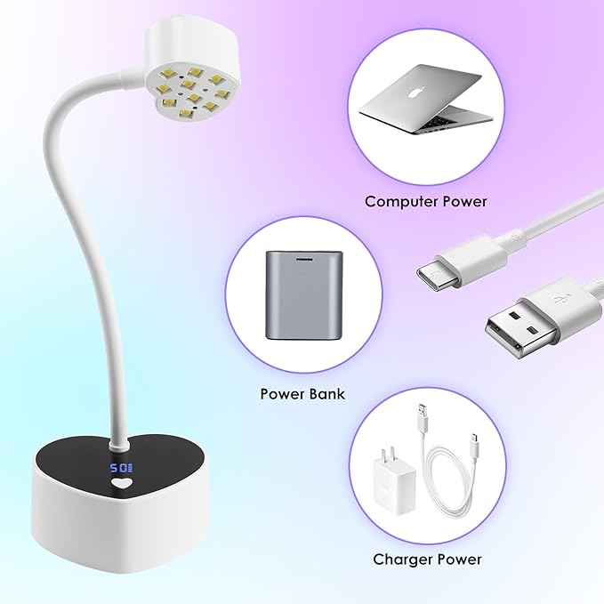 Onite UV Light for Gel Nails with Auto Sensor - 30W LED Fast Curing for Gel X Nails, Rechargeable Heart-Shaped Gooseneck Design, Timer & Portable Mini Manicure Tool