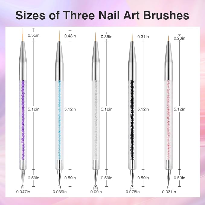 Nail Art Brushes 5PCS Nail Brush Set with Liner Brush and Dotting Pens for Home and Professional Salon Use