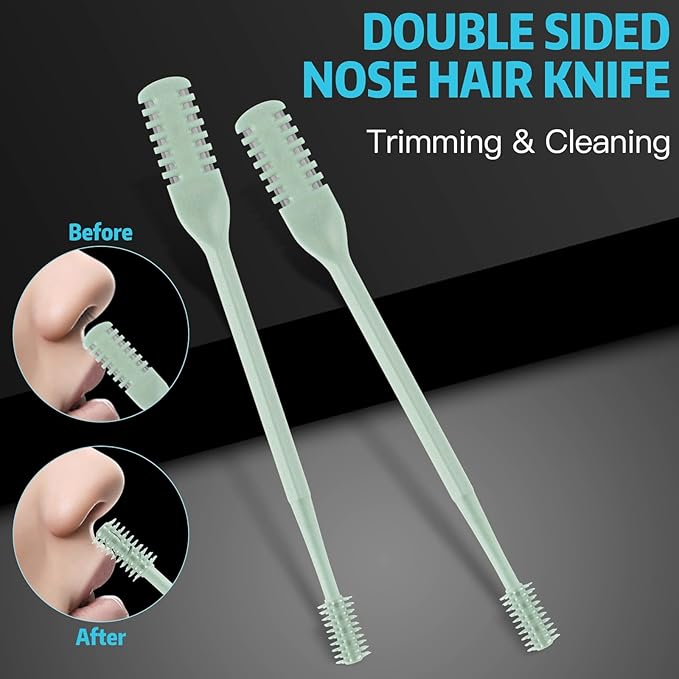 4Pcs 2-in-1 Nasal Hair Cutter, Double Sided Nose Hair Trimmer, 360° Nostril Hair Remover Tool, Manual Nose Knife with Soft Cleaning Brush for Men Women(Green)