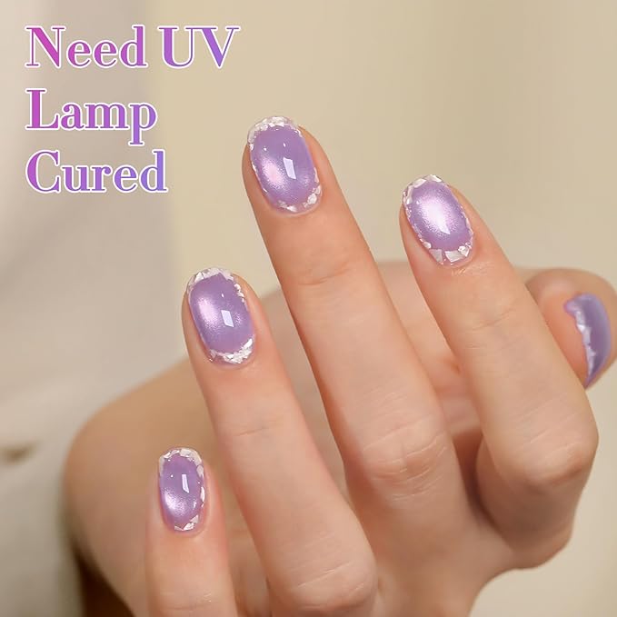 Double Rhythm 0.5 OZ Cat Eye Gel Polish with Magnet 15ML Holographic Glitter Shimmer Translucent Jelly Color Magnetic Nail Polish Salon DIY at Home (Lavender-MC1210)