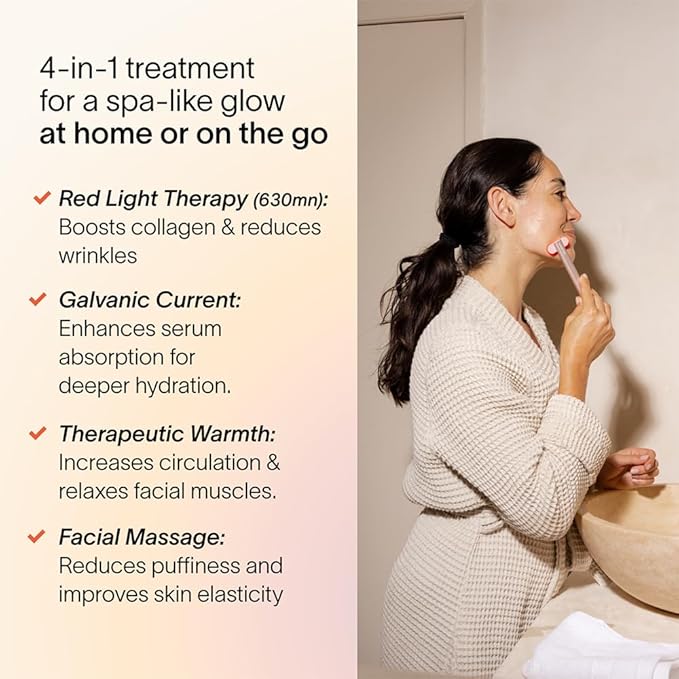 Solawave 4-in-1 Red Light Therapy Wand for Face & Neck | Beauty Device with Galvanic Current, Massager & Warmth | Anti-Aging, Wrinkle Reduction, Skin Tightening, Depuffing & Rejuvenation (Rose Gold)