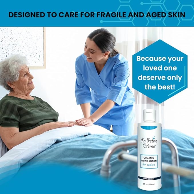 La Petite French Premium Liniment Wiping Lotion for Seniors (8 oz) - Alternative to Wet Wipes, Incontinence Lotion - Moisturizer & Skin Cleanser - USDA Organic Certified & EWG Verified