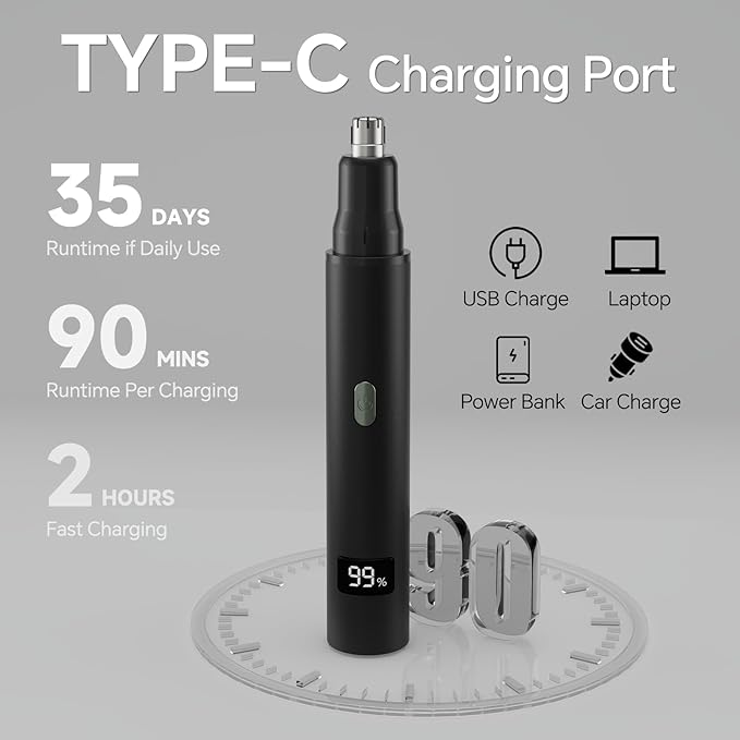 RUIM Nose Hair Trimmer for Men & Women - 3-in-1 Electric Ear & Eyebrow Trimmer, USB Rechargeable Facial Groomer with LED Light, Painless Nose and Ear Hair Remover, Dual Edge Blades