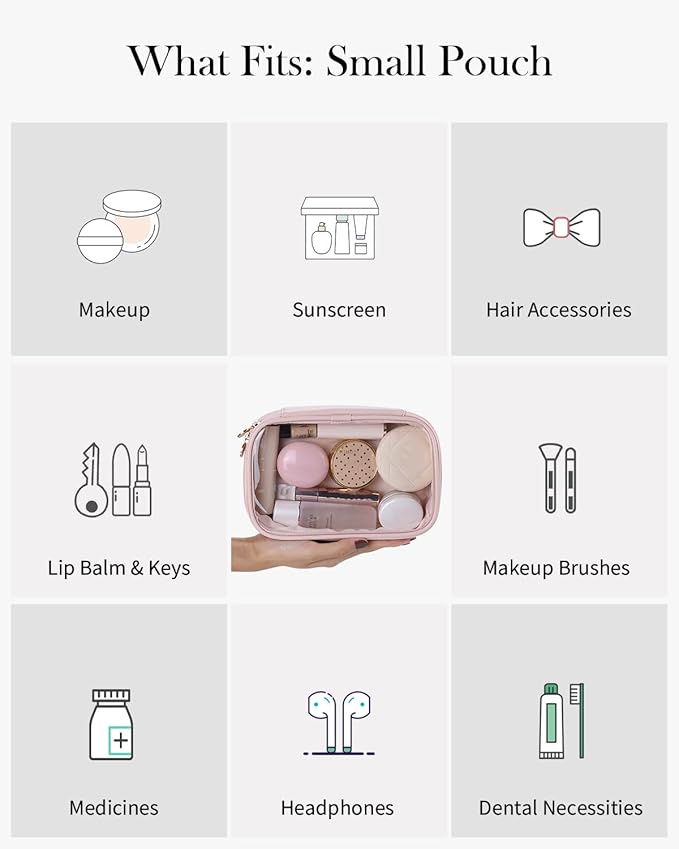 Pocmimut Mini Makeup Bag with Small Cosmetic Bag Travel Essentials Organizers,TSA Approved Toiletry Bag Makeup Pouch Clear Cosmetic Bags for Women,Pink