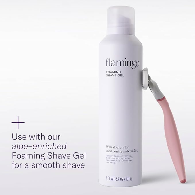 Flamingo Shaving Razor Set for Women - Original Razor Handle, 4 Blade Refills, and Shower Holder - Rose