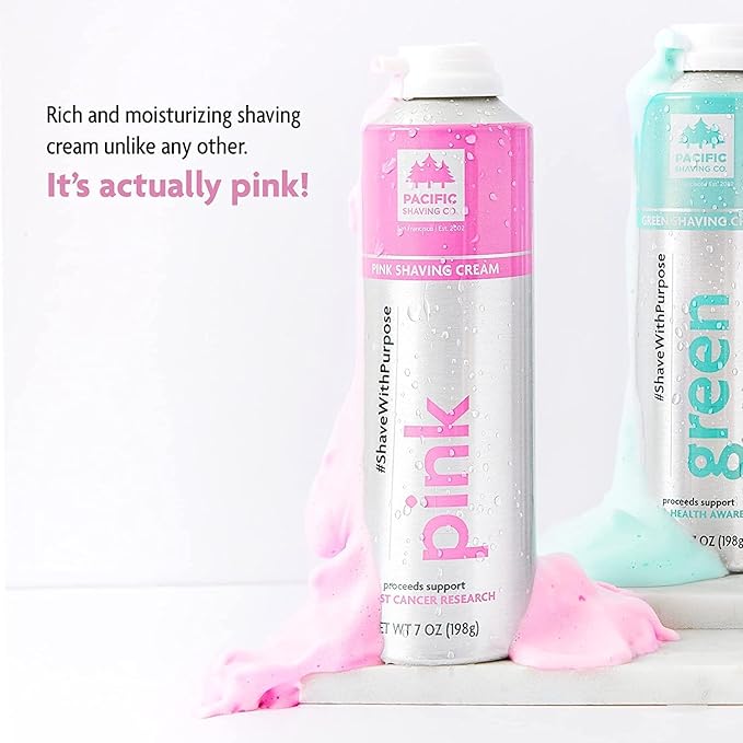 Pacific Shaving Company Pink Shaving Cream - Foaming Colorful Shaving Cream - Hydrating, Redness Reducing + Irritation Free Shave Cream (7 Oz)