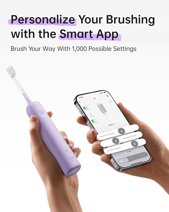 Laifen Wave Special Electric Toothbrush, New 2025 Version Oscillation & Vibration Sonic Electric Toothbrush for Adults with App, 2 Brush Heads, IP68 Waterproof Travel-Friendly (Misty Lavender)