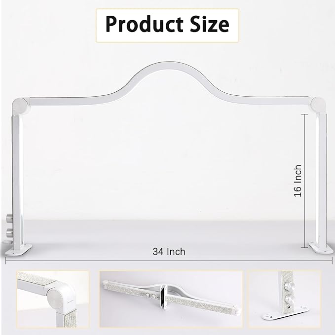 KEDAO Nail Light for Desk Half Moon Light for Nail Desk 34Inch Foldable LED Table Lamp Manicure for Table Adjustable Dimmable Half Moon Lamp for Lash Beauty Tattoos Crafts White