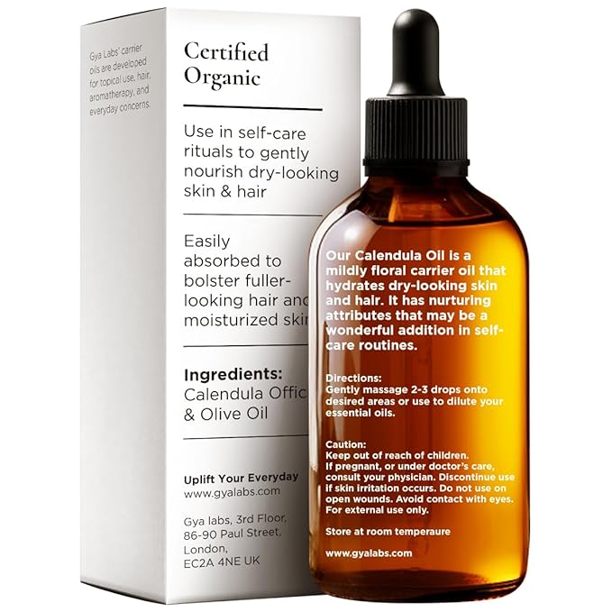 Gya Labs Calendula Carrier Oil - 1 Fl Oz - for Hair, Skin, Face, Scalp & Body Massage