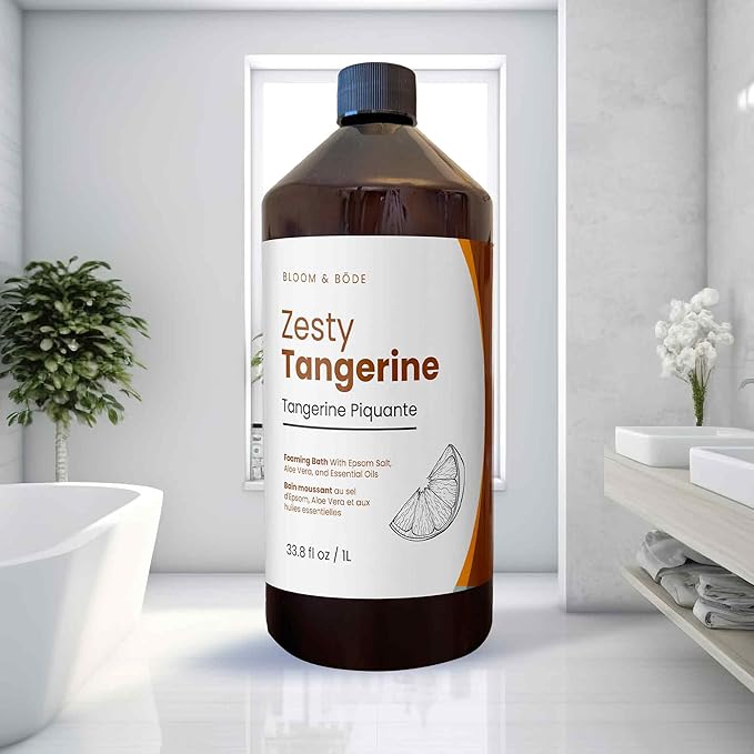 Luxury Foaming Bath - Natural Scented Bubble Bath with Essential Oils and Epsom Salt - Zesty Tangerine Scent, 33.8 fl oz / 1L