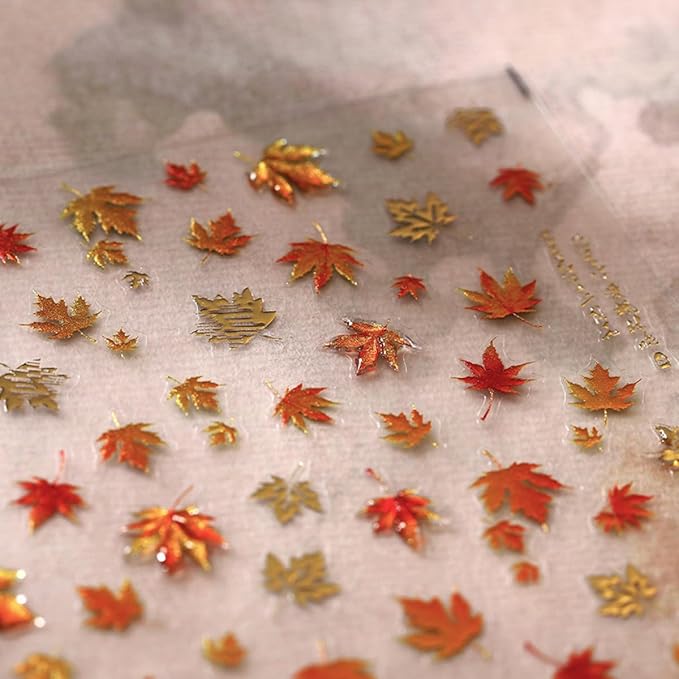 Fall Nail Art Stickers 5D Embossed Maple Leaf Nail Decals Autumn Leaves Nails Design Self-Adhesive Nail Art Supplies Fall Maple Leaf Manicure Sliders for Women Thanksgiving DIY Manicure Decorations