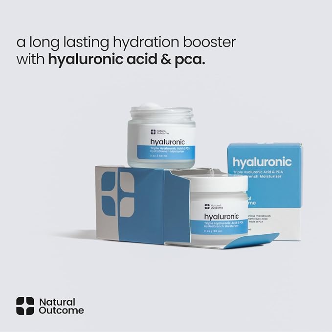 Natual Outcome - Hyaluronic Acid Moisturizer Face Cream for Skin, Daily Day & Night Hydrating Lotion Triple Hyaluronic Acid & PCA - Vegan, Cruelty Free, Fragrance Free 2 OZ