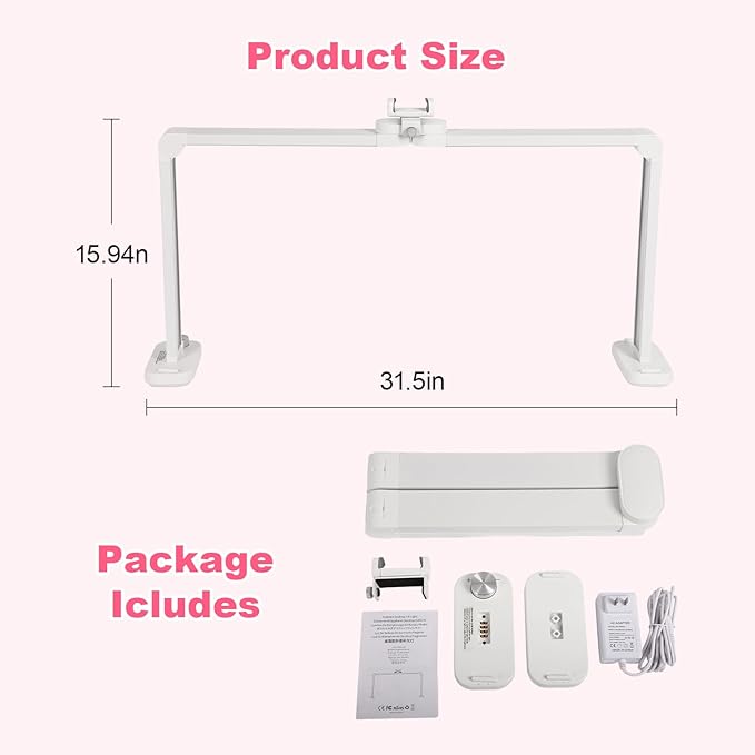 34in Half Moon Light for Nail Desk, Foldable LED Lamp with Phone Holder, Nail Art, Tattooing, Craft Making, Stepless Dimming, 3000-6000K Color Temperature Adjustment, 456 Light Beads, White