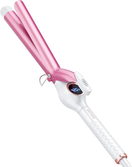 1 Inch Long Barrel Digital Ceramic Curling Wand with Auto Shut Off and Dual Voltage for All Hair Types - Fast Even Heat Up